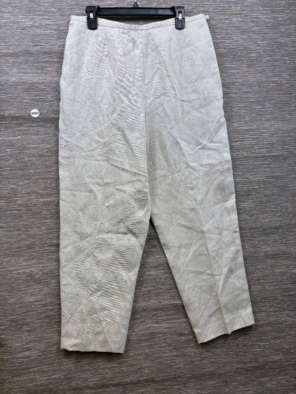 Talbots Petite Irish Linen Pants Womens Size 16P Beige High-Rise Casual Side Zip